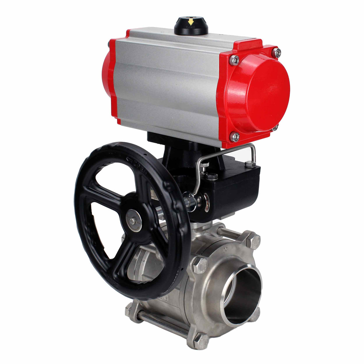 Robinet à boisseau sphérique en acier inoxydable Elephant kshpp-316200-da-4m310-110/220-hdm, matériau du corps - acier inoxydable AISI 316, matériau de la bille - acier inoxydable AISI 316, joint - PTFE, actionné par actionneur pneumatique