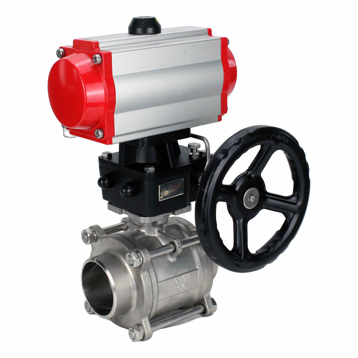Robinet à boisseau sphérique en acier inoxydable Elephant kshpp-316200-da-4m310-110/220-hdm, matériau du corps - acier inoxydable AISI 316, matériau de la bille - acier inoxydable AISI 316, joint - PTFE, actionné par actionneur pneumatique
