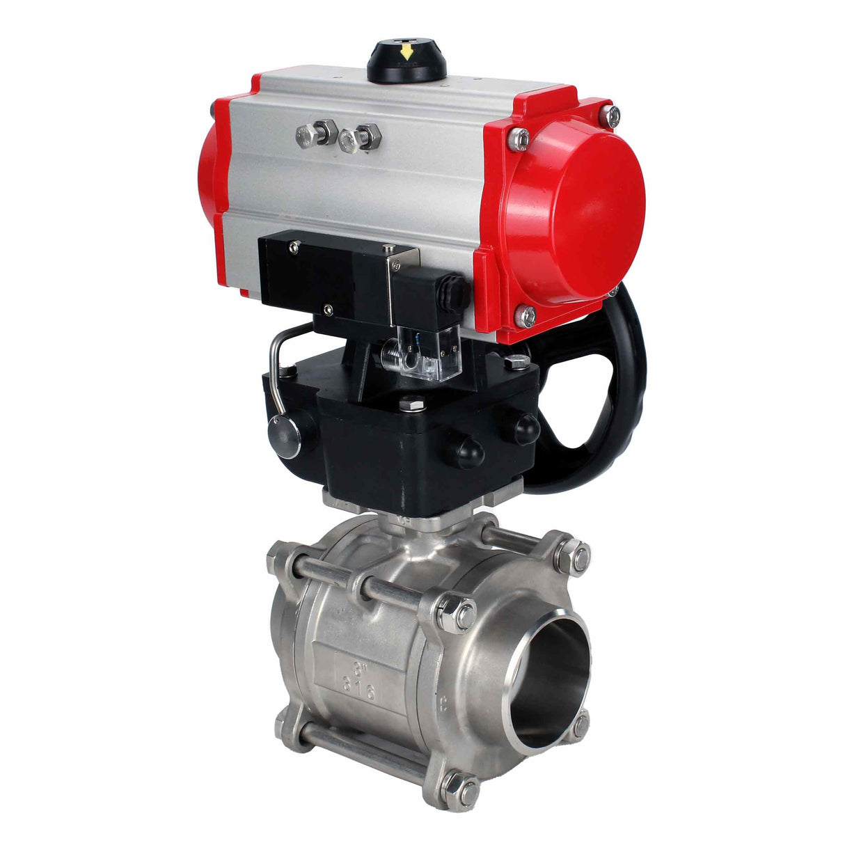 Robinet à boisseau sphérique en acier inoxydable Elephant kshpp-316200-da-4m310-110/220-hdm, matériau du corps - acier inoxydable AISI 316, matériau de la bille - acier inoxydable AISI 316, joint - PTFE, actionné par actionneur pneumatique
