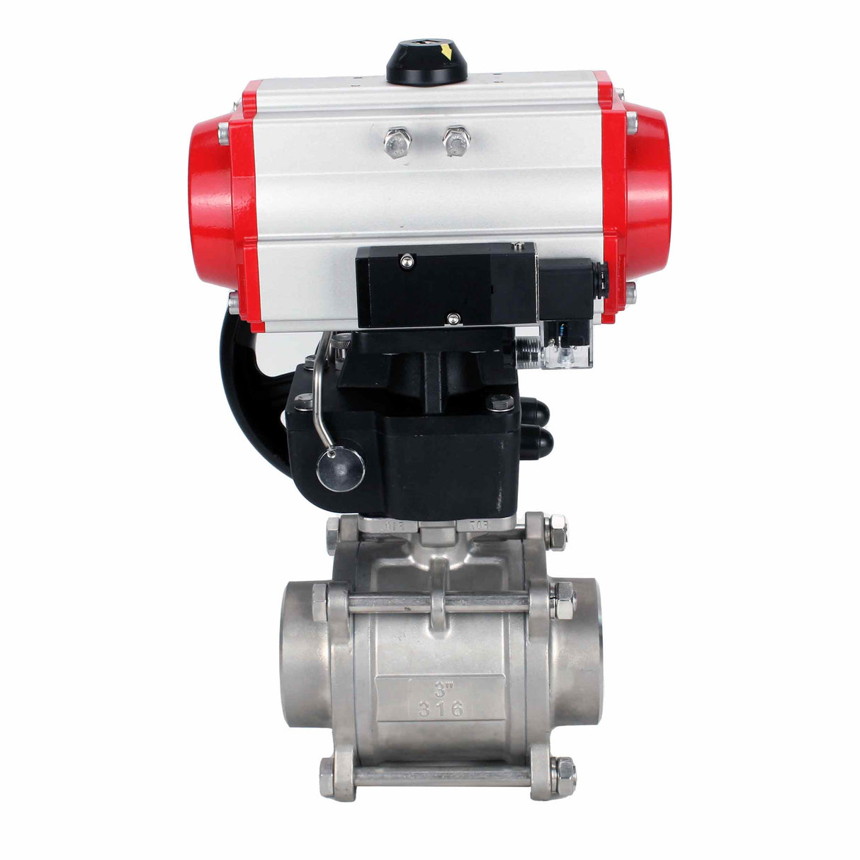 Robinet à boisseau sphérique en acier inoxydable Elephant kshpp-316200-da-4m310-110/220-hdm, matériau du corps - acier inoxydable AISI 316, matériau de la bille - acier inoxydable AISI 316, joint - PTFE, actionné par actionneur pneumatique