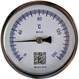 Thermomètres axiaux bimétalliques Elephant TB-311-A1.5 PN10-24, acier inoxydable, longueur de la partie immergée 46-200 mm, classe de précision - 1,5
