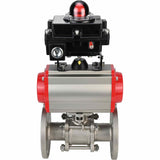 Stainless steel ball valve Elephant BVFPT-ISO.304.180 three-part, body material - stainless steel SS304, seal - PTFE, flanged, full port, pneumatic actuator Elephant SA, pneumatic distributor 4M310-08 220 V, limit switch block APL-410N EX