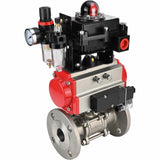 Stainless steel ball valve Elephant BVFPT-ISO.304.180 three-part, body material - stainless steel SS304, seal - PTFE, flanged, full port, pneumatic actuator Elephant DA, pneumatic distributor 4M310-08 220 V, limit switch block APL-410N EX, air