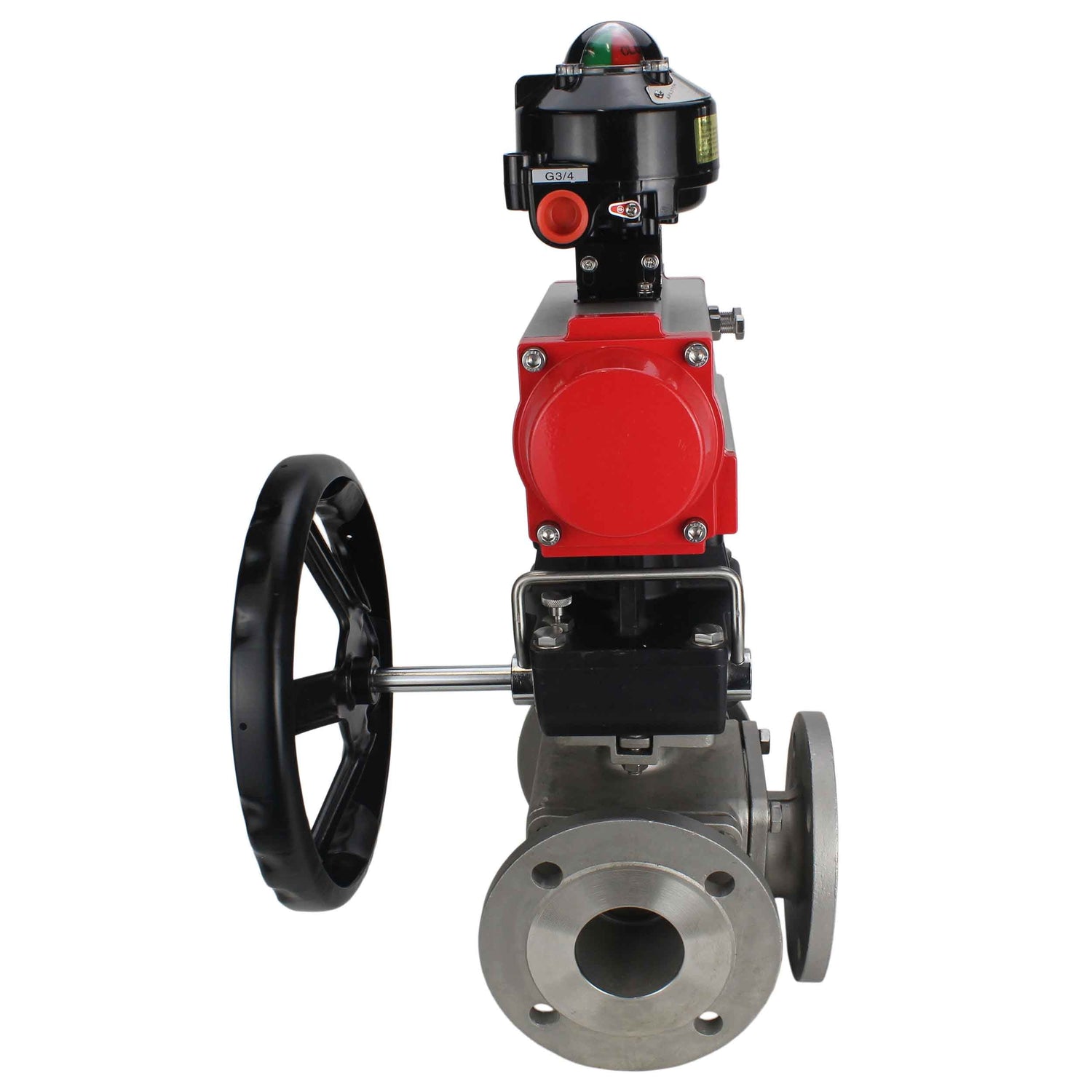 Ball valves Elephant BV3232P(4pc)-FP-3WL-F-ISO-H 16 bar full bore, flanged, body - stainless steel SS316, ISO flange F03/F04-F10/F12, square 9x9-19x19, with pneumatic drive PA-DA, LSU APL-510N EX and Doubler MON3-700-T38-ISO