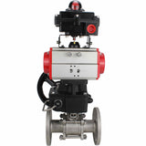 Stainless steel ball valve Elephant BVFPT-ISO.316.180 three-part, body material - stainless steel SS316, seal - PTFE, flanged, full port, pneumatic actuator Elephant DA, limit switch block APL-410N EX, manual override HDM