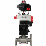 Stainless steel ball valve Elephant BVFPT-ISO.316.180 three-part, body material - stainless steel SS316, seal - PTFE, flanged, full port, pneumatic actuator Elephant DA, pneumatic distributor 4M310-08 24 V, limit switch block APL-410N EX, manual