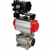 Robinet à boisseau sphérique en acier inoxydable Elephant kshpp-316200-sa-yt1000rsn, matériau du corps - acier inoxydable AISI 316, matériau de la bille - acier inoxydable AISI 316, joint - PTFE, actionné par actionneur pneumatique