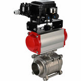 Robinet à boisseau sphérique en acier inoxydable Elephant kshpp-316200-sa-yt1000rsn, matériau du corps - acier inoxydable AISI 316, matériau de la bille - acier inoxydable AISI 316, joint - PTFE, actionné par actionneur pneumatique