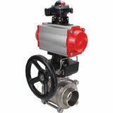 Robinet à boisseau sphérique en acier inoxydable Elephant kshpp-316200-da-4m310-24-apl210n-hdm, matériau du corps - acier inoxydable AISI 316, matériau de la bille - acier inoxydable AISI 316, joint - PTFE, actionné par actionneur pneumatique