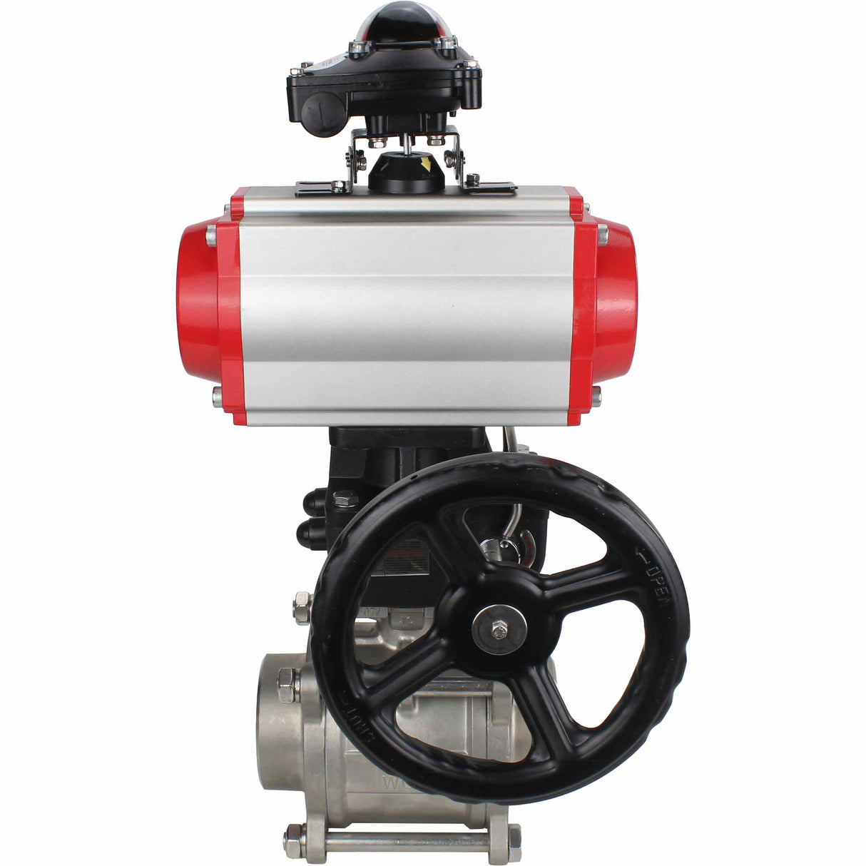 Robinet à boisseau sphérique en acier inoxydable Elephant kshpp-316200-da-4m310-24-apl210n-hdm, matériau du corps - acier inoxydable AISI 316, matériau de la bille - acier inoxydable AISI 316, joint - PTFE, actionné par actionneur pneumatique
