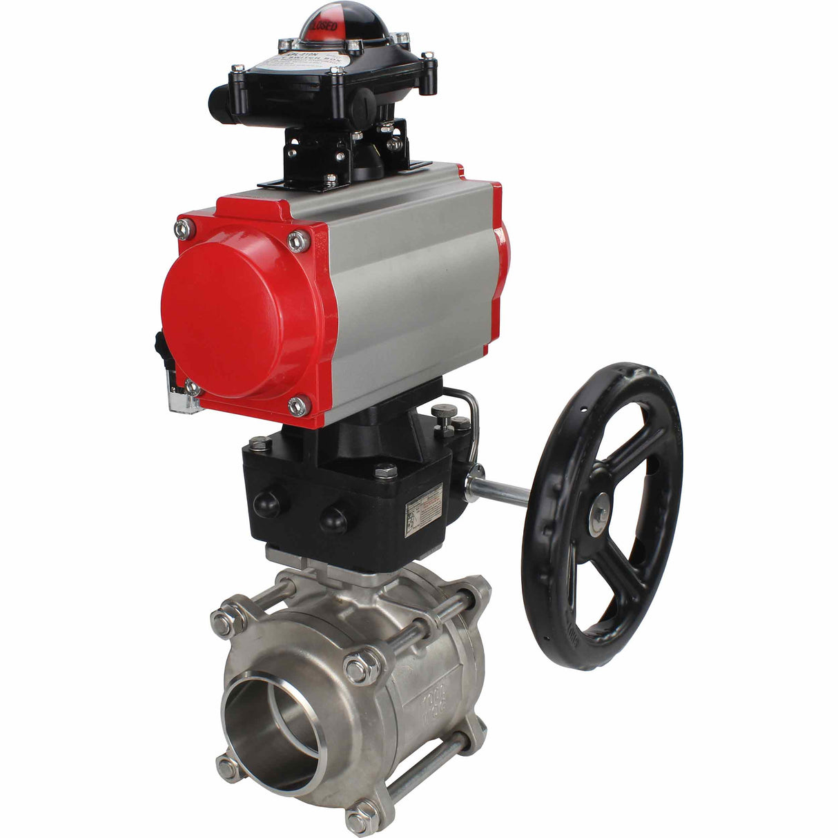 Robinet à boisseau sphérique en acier inoxydable Elephant kshpp-316200-da-4m310-24-apl210n-hdm, matériau du corps - acier inoxydable AISI 316, matériau de la bille - acier inoxydable AISI 316, joint - PTFE, actionné par actionneur pneumatique