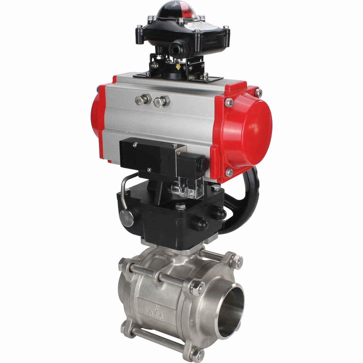Robinet à boisseau sphérique en acier inoxydable Elephant kshpp-316200-da-4m310-24-apl210n-hdm, matériau du corps - acier inoxydable AISI 316, matériau de la bille - acier inoxydable AISI 316, joint - PTFE, actionné par actionneur pneumatique