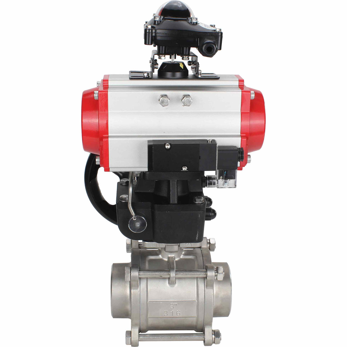 Robinet à boisseau sphérique en acier inoxydable Elephant kshpp-316200-da-4m310-24-apl210n-hdm, matériau du corps - acier inoxydable AISI 316, matériau de la bille - acier inoxydable AISI 316, joint - PTFE, actionné par actionneur pneumatique