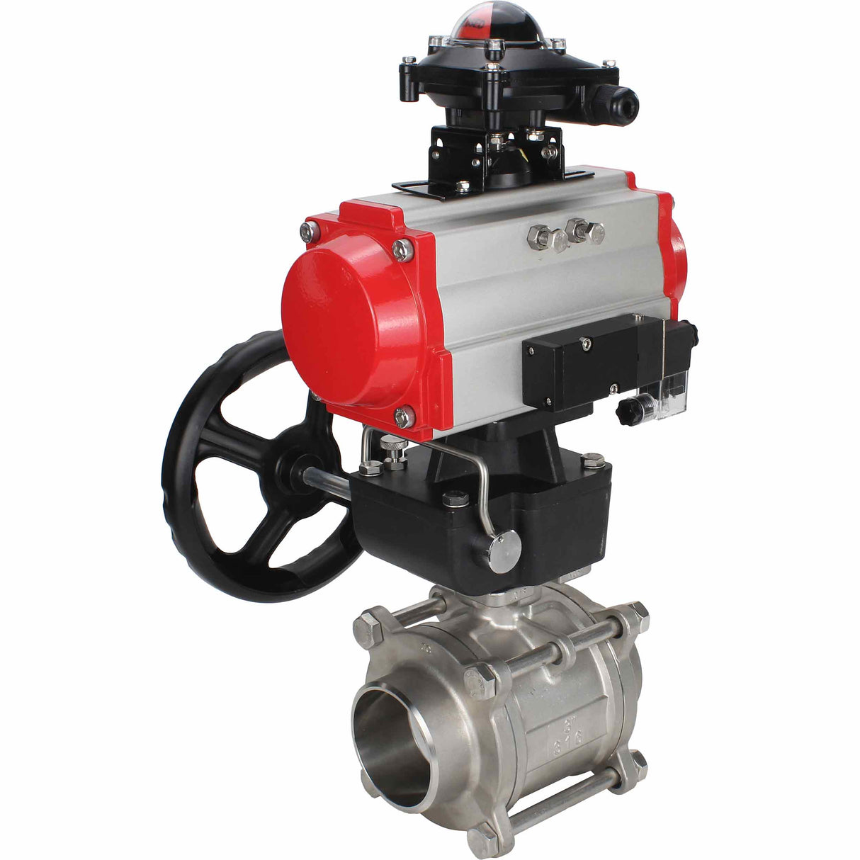 Robinet à boisseau sphérique en acier inoxydable Elephant kshpp-316200-da-4m310-24-apl210n-hdm, matériau du corps - acier inoxydable AISI 316, matériau de la bille - acier inoxydable AISI 316, joint - PTFE, actionné par actionneur pneumatique