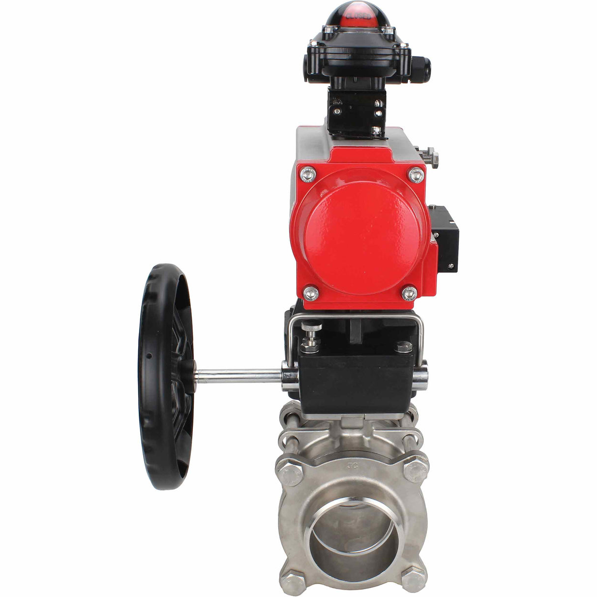 Robinet à boisseau sphérique en acier inoxydable Elephant kshpp-316200-da-4m310-24-apl210n-hdm, matériau du corps - acier inoxydable AISI 316, matériau de la bille - acier inoxydable AISI 316, joint - PTFE, actionné par actionneur pneumatique