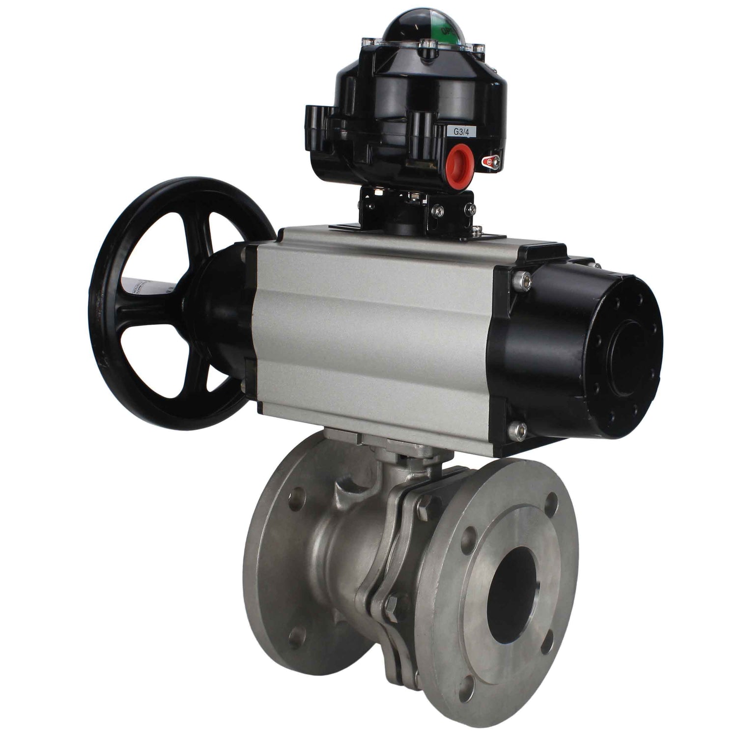 Ball valves Elephant BV3232P(2pc)-FP-F-ISO-H DN80-100 16 bar, full bore flanged, stainless steel SS316, seal - PTFE, with pneumatic actuator PA-DA-105-1 double acting, with pneumatic distributor 4M310-08 NAMUR 24V , with LSU APL-510N EX
