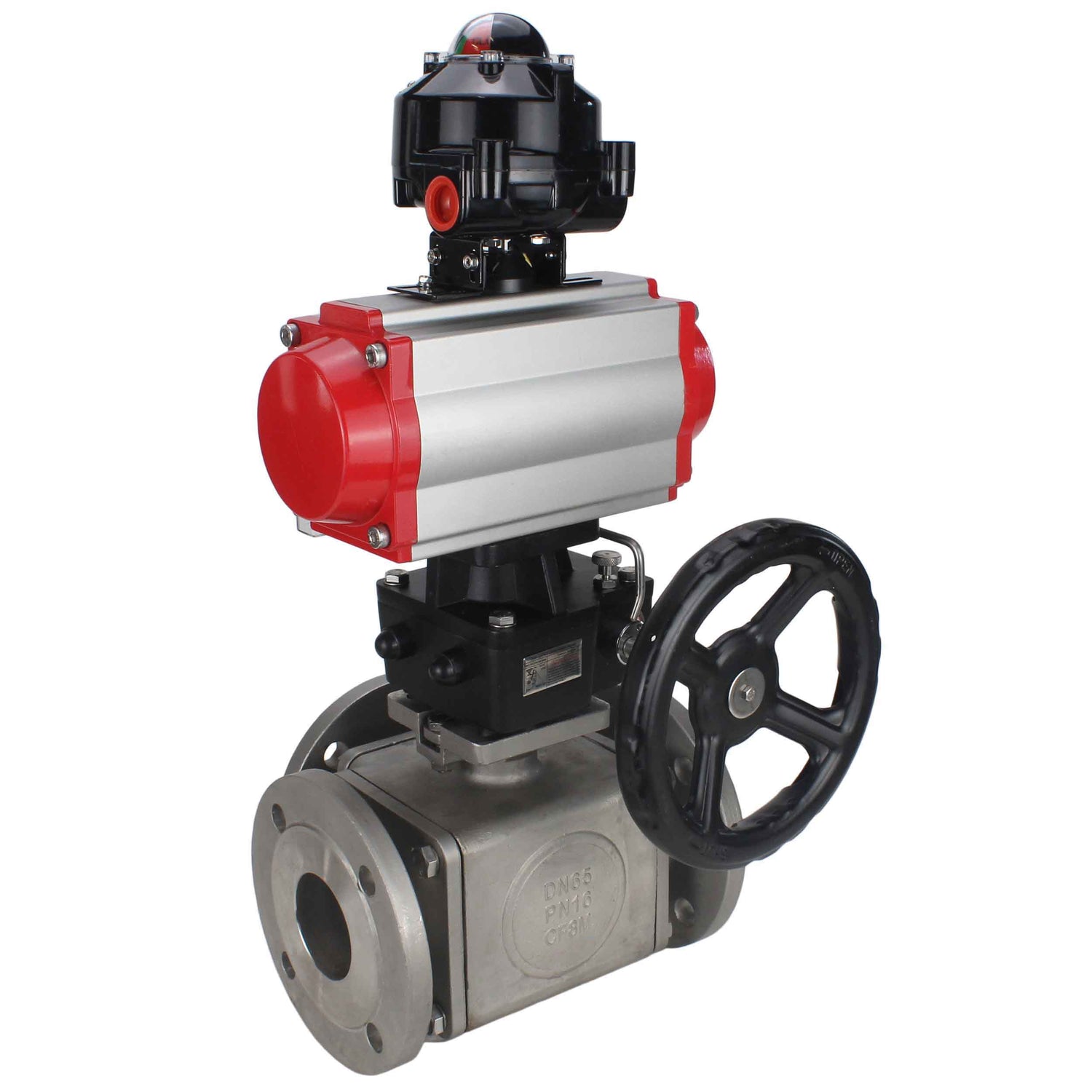 Ball valves Elephant BV3232P(4pc)-FP-3WL-F-ISO-H 16 bar full bore, flanged, body - stainless steel SS316, ISO flange F03/F04-F10/F12, square 9x9-19x19, with pneumatic drive PA-DA, mon/distributor 4M310-08 24V, LSU APL-510N EX and Doubler MON3-700-T38-ISO
