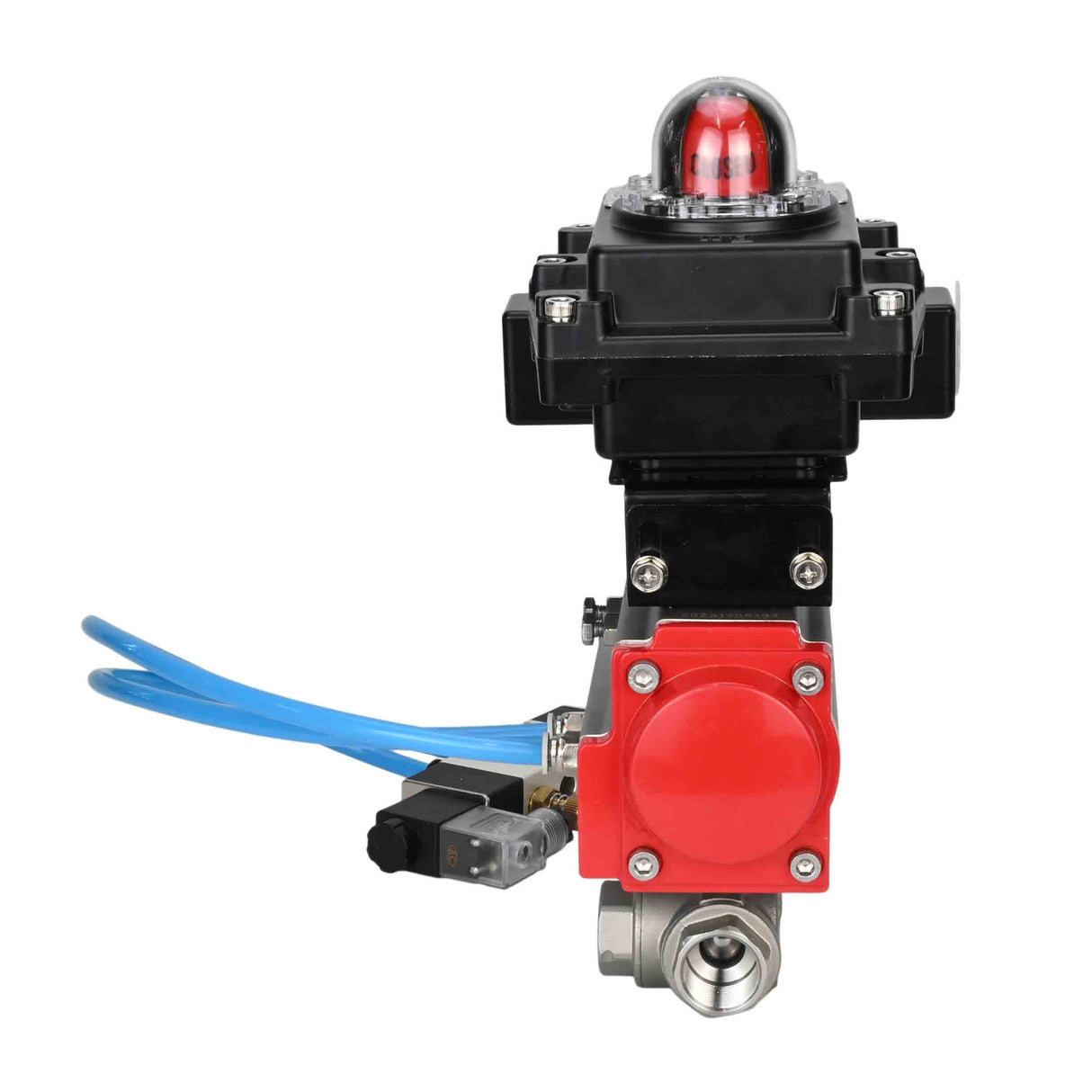 Ball valves Elephant BV3232P(4pc)-SP-3WL-T-ISO-H,  body material - Stainless steel AISI 316, seal - PTFE / PTFE / Teflon, with pneumatic actuator with return springs PA-SA, 4V320-08 220V, LSU APL-410N Ex
