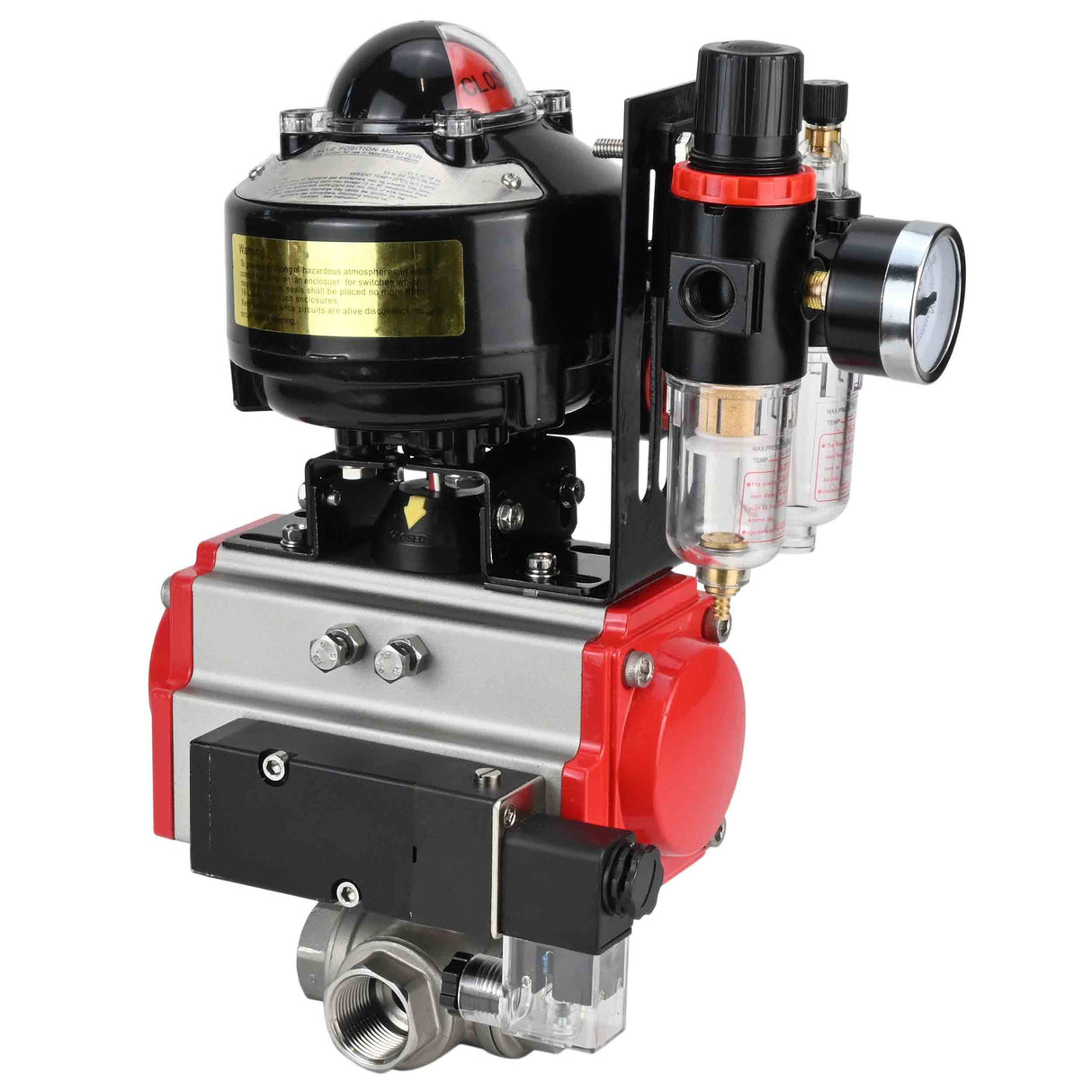 Ball valves Elephant BV3232P-SP-3L-T 3-way L-type, threaded, standard bore, stainless steel body. steel SS316, seal - PTFE, with pneumatic drive Elephant PA-SA 052-105 pneumatic distributor 4M310-08 220V ATU AFC2000 APL-510N-EX
