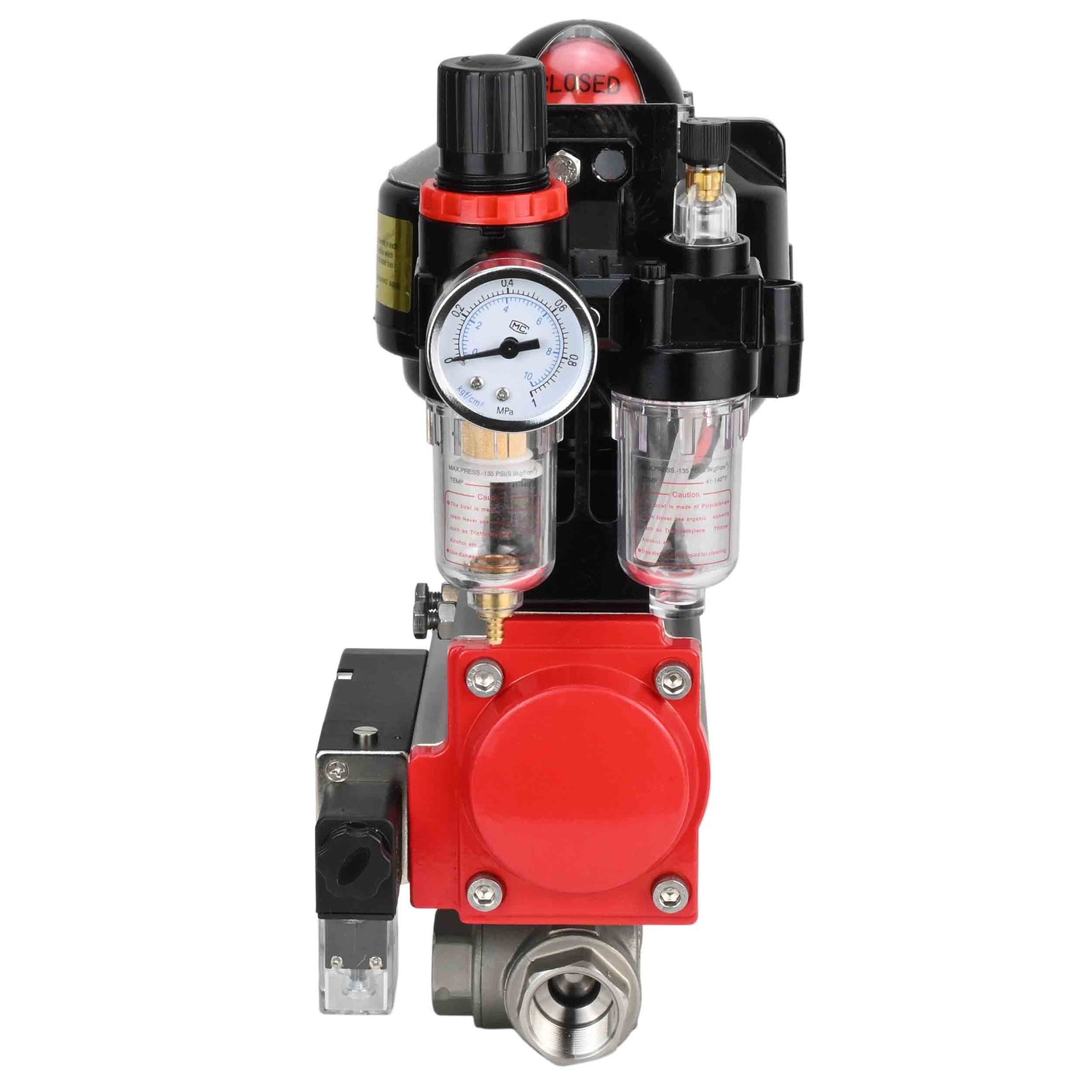 Ball valves Elephant BV3232P-SP-3L-T 3-way L-type, threaded, standard bore, stainless steel body. steel SS316, seal - PTFE, with pneumatic drive Elephant PA-DA 052-083 pneumatic distributor 4M310-08 NAMUR 220V ATU AFC2000 LSU APL-510N-EX