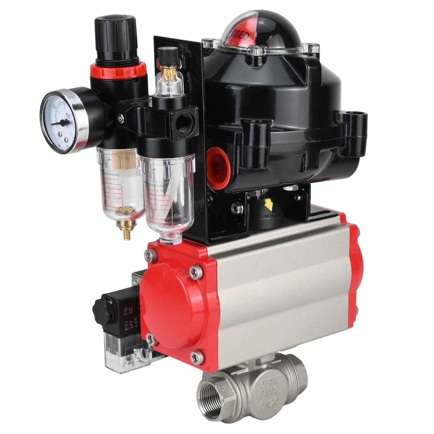 Ball valves Elephant BV3232P-SP-3L-T 3-way L-type, threaded, standard bore, stainless steel body. steel SS316, seal - PTFE, with pneumatic drive Elephant PA-DA 052-083 pneumatic distributor 4M310-08 NAMUR 220V ATU AFC2000 LSU APL-510N-EX