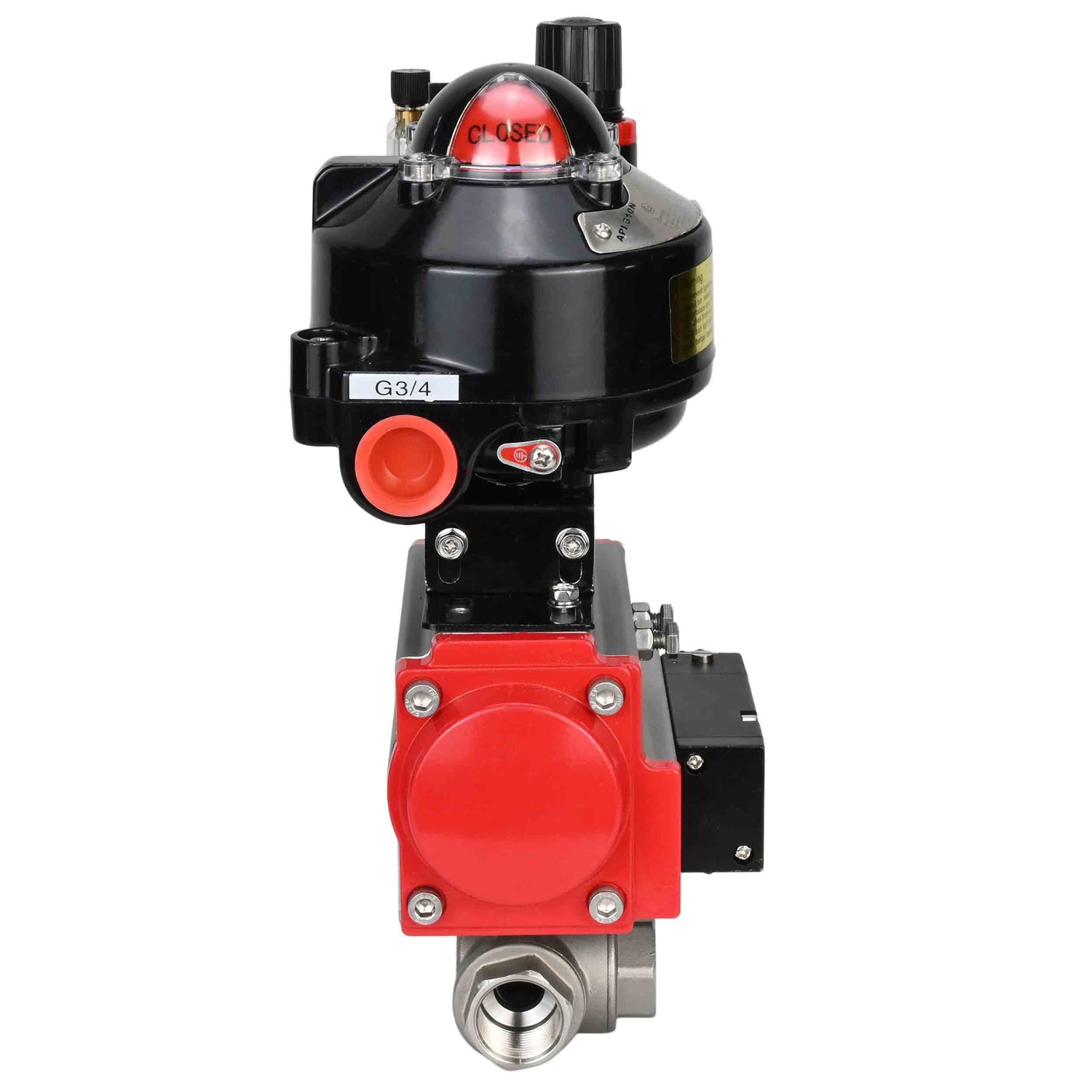 Ball valves Elephant BV3232P-SP-3L-T 3-way L-type, threaded, standard bore, stainless steel body. steel SS316, seal - PTFE, with pneumatic drive Elephant PA-SA 052-105 pneumatic distributor 4M310-08 NAMUR 220V ATU AFC2000 APL-510N-EX