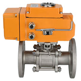 Robinets à boisseau sphérique Elephant BV3131P(3pc)-FP-F-ISO-H trois pièces, passage intégral, à brides, corps - acier inoxydable SS304, joint - PTFE, avec entraînement électrique 1/4 de tour QT-N-EM-O1-380VAC-U1 380V HARK
