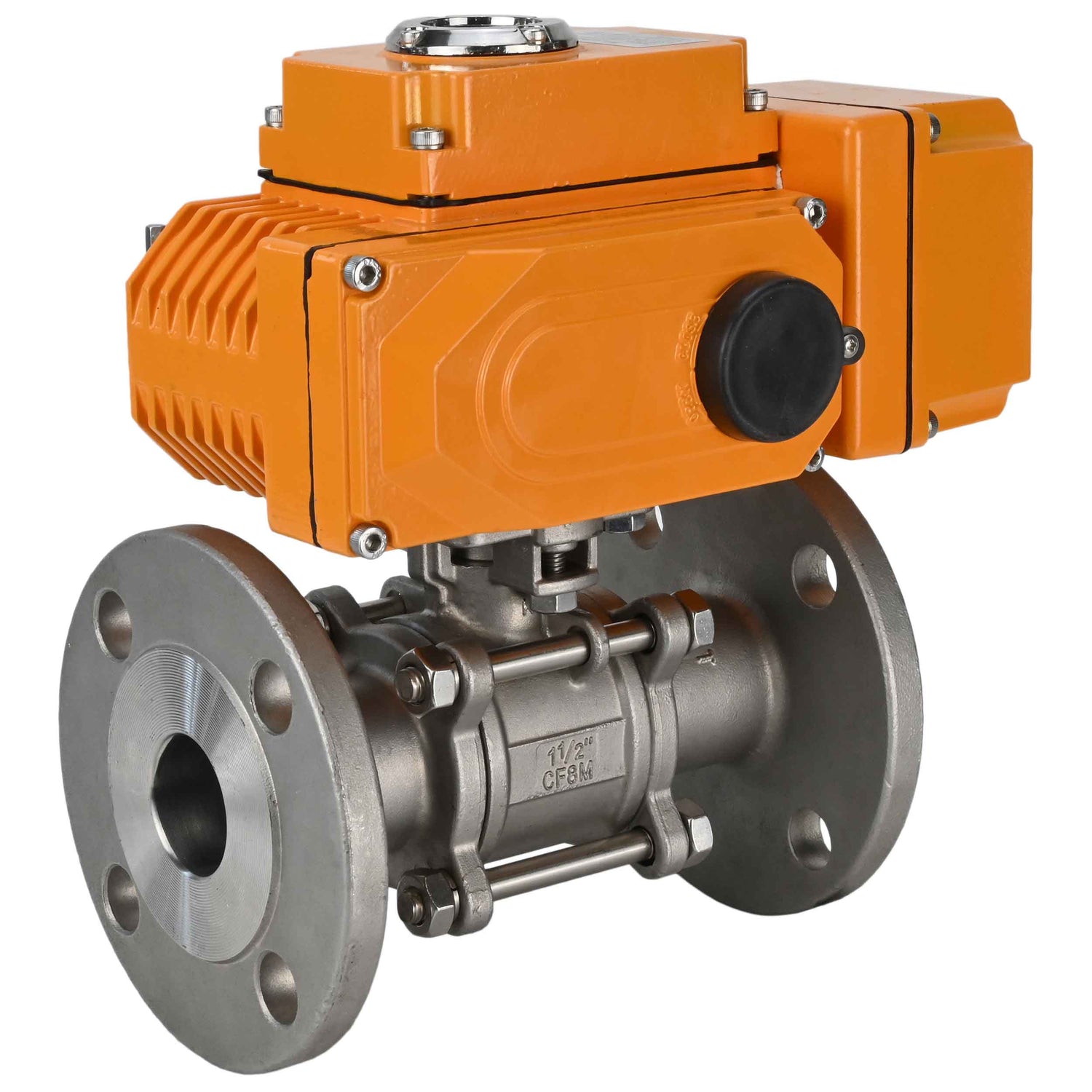 Robinets à boisseau sphérique Elephant BV3232P(3pc)-FP-F-ISO-H trois pièces, passage intégral, à brides, corps - acier inoxydable SS316, joint - PTFE, avec entraînement électrique 1/4 de tour QT-N-EM-O1-380VAC-U1 380V HARK