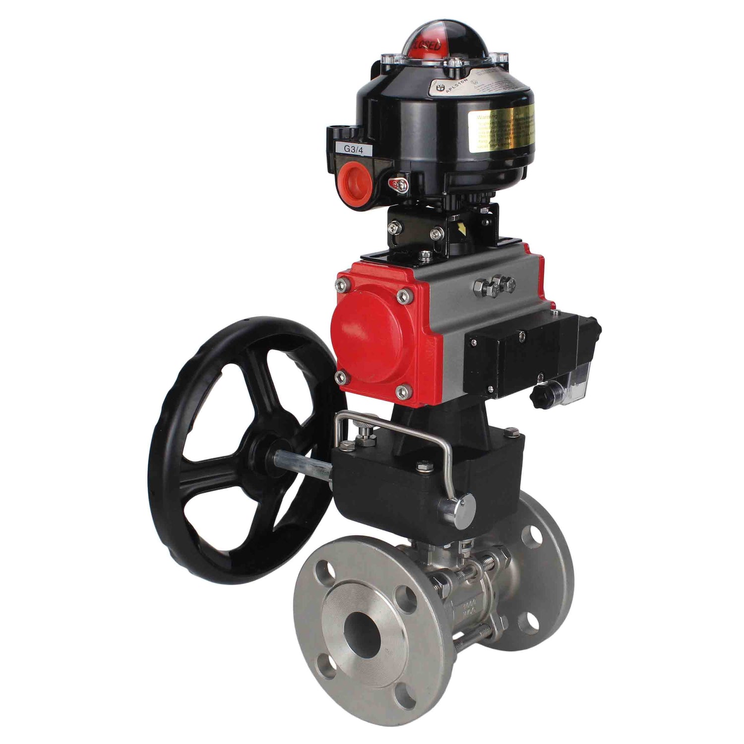 Ball valves Elephant BV3131P(3pc)-FP-F-ISO-H flanged, full bore, three-piece, stainless steel body. steel SS304, seal - PTFE, with pneumatic drive Elephant PA-DA 052-130 pneumatic distributor 4M310-08 NAMUR 220V gearbox MON LSU APL-510N-EX