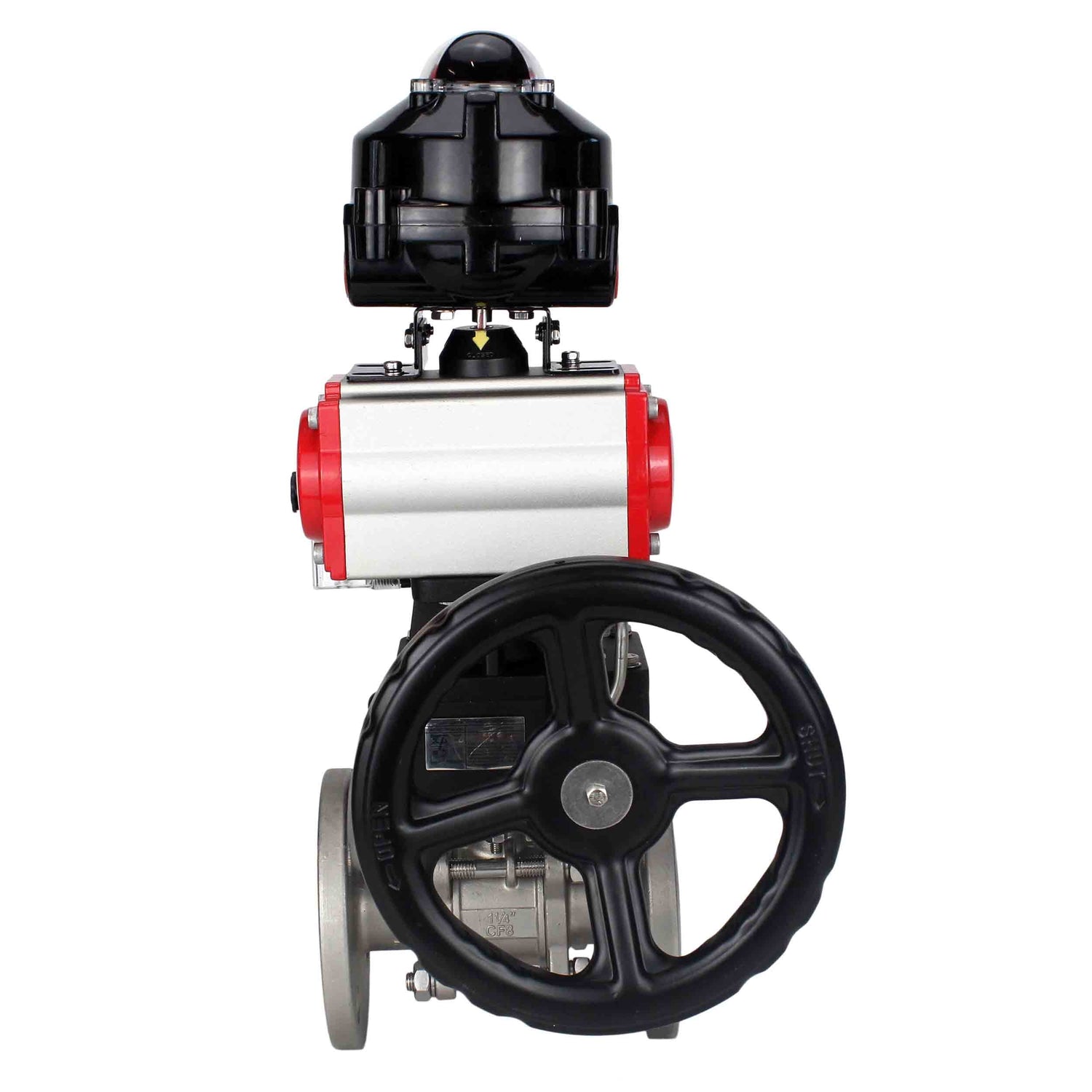 Ball valves Elephant BV3131P(3pc)-FP-F-ISO-H flanged, full bore, three-piece, stainless steel body. steel SS304, seal - PTFE, with pneumatic drive Elephant PA-DA 052-130 pneumatic distributor 4M310-08 NAMUR 220V gearbox MON LSU APL-510N-EX