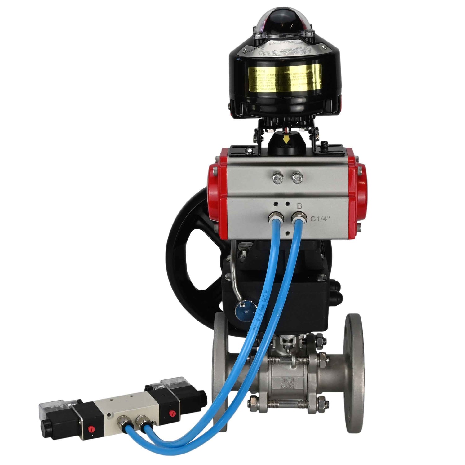 Ball valves Elephant BV3131P(3pc)-FP-F-ISO-H flanged, full bore, three-piece, stainless steel body. steel SS304, seal - PTFE, with pneumatic drive Elephant PA-DA 052-130 pneumatic distributor 4V320-08 gearbox MON LSU APL-510N-EX