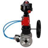 Ball valves Elephant BV3131P(3pc)-FP-F-ISO-H flanged, full bore, three-piece, stainless steel body. steel SS304, seal - PTFE, with pneumatic drive Elephant PA-DA 052-130 pneumatic distributor 4V320-10 gearbox MON LSU APL-510N-EX
