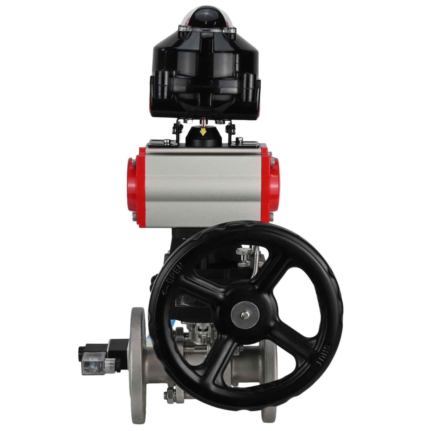 Ball valves Elephant BV3131P(3pc)-FP-F-ISO-H flanged, full bore, three-piece, stainless steel body. steel SS304, seal - PTFE, with pneumatic drive Elephant PA-DA 052-130 pneumatic distributor 4V320-08 gearbox MON LSU APL-510N-EX