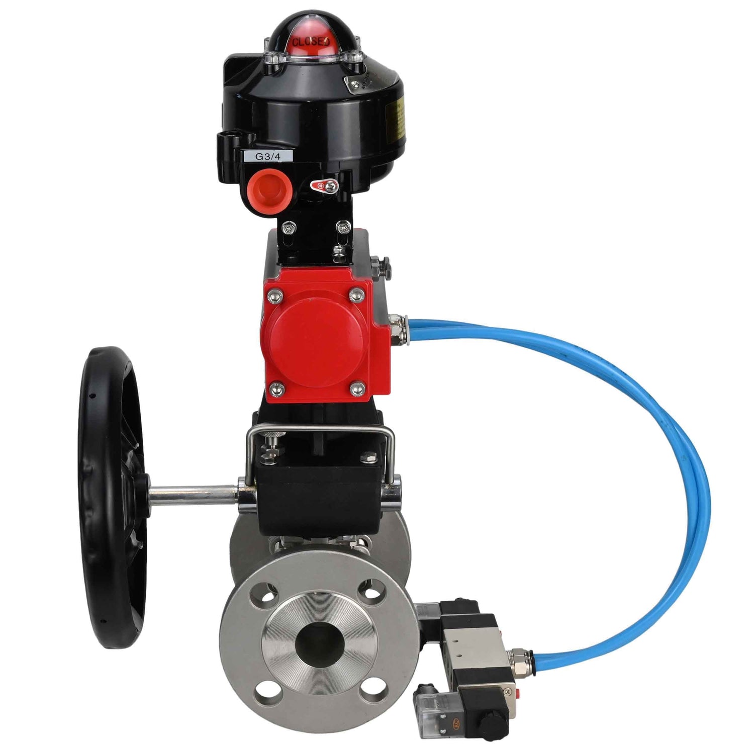 Ball valves Elephant BV3131P(3pc)-FP-F-ISO-H flanged, full bore, three-piece, stainless steel body. steel SS304, seal - PTFE, with pneumatic drive Elephant PA-DA 052-130 pneumatic distributor 4V320-08 gearbox MON LSU APL-510N-EX