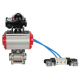 Vannes à boisseau sphérique Elephant BV3232P(3pc)-FP-W-ISO-H 16 bar/25, passage intégral à souder, acier inoxydable SS316, joint - PTFE, avec actionneur pneumatique double effet PA-DA, avec distributeur pneumatique 4V320-08 220V, avec BKV APL-210N