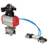 Vannes à boisseau sphérique Elephant BV3232P(3pc)-FP-W-ISO-H 16 bar/25, passage intégral à souder, acier inoxydable SS316, joint - PTFE, avec actionneur pneumatique double effet PA-DA, avec distributeur pneumatique 4V320-08 220V, avec BKV APL-210N