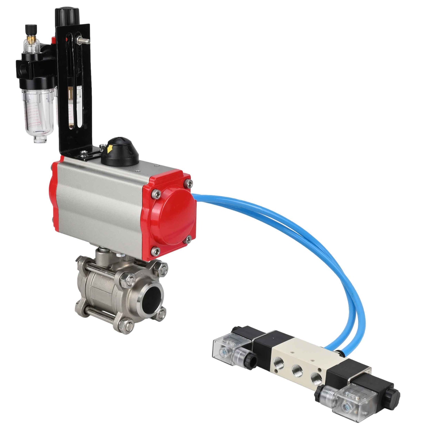 Vannes à boisseau sphérique Elephant BV3232P(3pc)-FP-W-ISO-H 16 bar/25, passage intégral à souder, acier inoxydable SS316, joint - PTFE, avec actionneur pneumatique double effet PA-DA, avec distributeur pneumatique 4V320-10 220V, avec BPV AFC2000