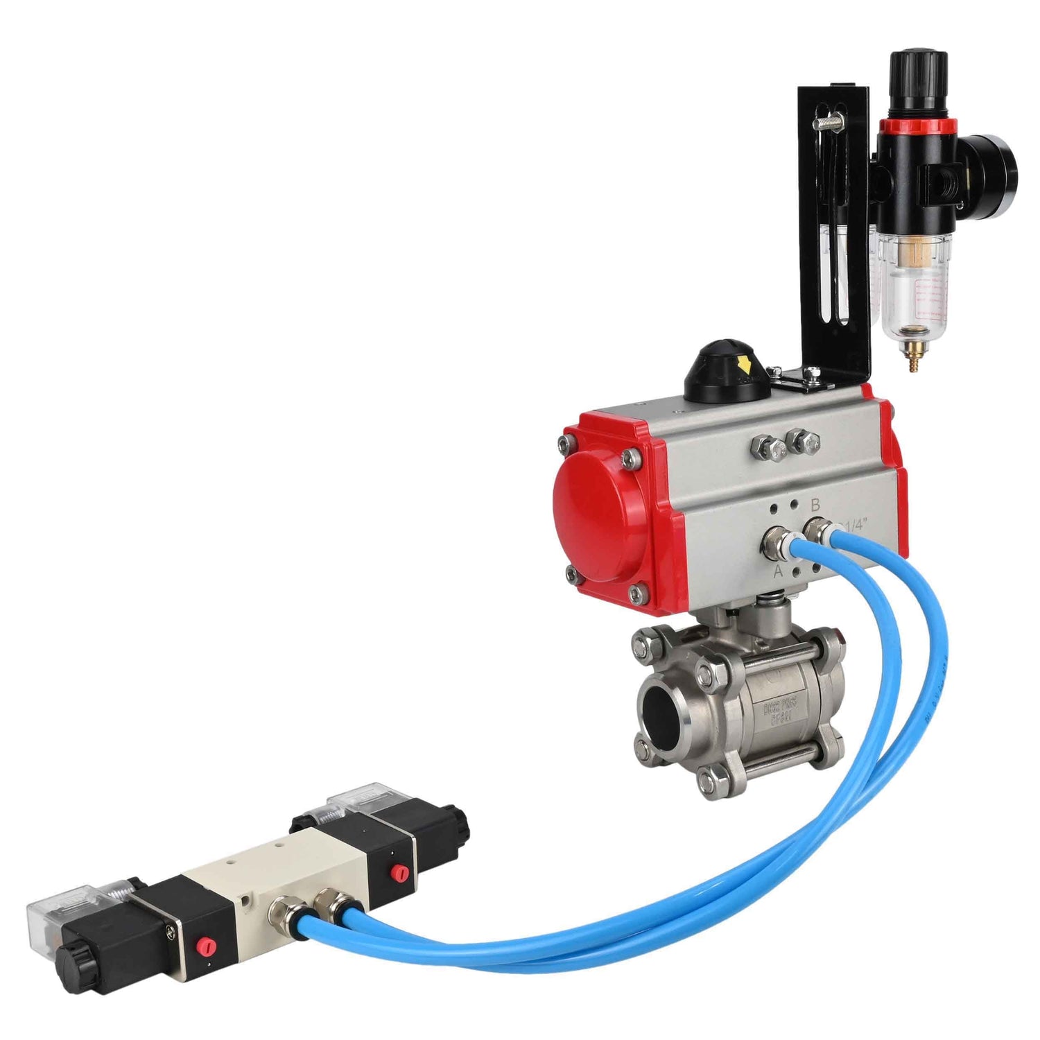 Vannes à boisseau sphérique Elephant BV3232P(3pc)-FP-W-ISO-H 16 bar/25, passage intégral à souder, acier inoxydable SS316, joint - PTFE, avec actionneur pneumatique double effet PA-DA, avec distributeur pneumatique 4V320-08 220V, avec BPV AFC2000