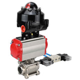 Vannes à boisseau sphérique Elephant BV3232P(3pc)-FP-W-ISO-H à souder, passage intégral, corps - acier inoxydable SS316, joint - PTFE, avec actionneur pneumatique Elephant PA-SA 052- 130 distributeur pneumatique 4V320-10 raccordement DN10 BKV APL-510N-EX