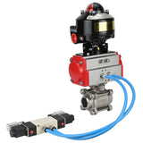 Vannes à boisseau sphérique Elephant BV3232P(3pc)-FP-W-ISO-H à souder, passage intégral, corps - acier inoxydable SS316, joint - PTFE, avec actionneur pneumatique Elephant PA-DA 052- 083 distributeur pneumatique 4V320-08 raccordement DN8 BKV APL-510N-EX
