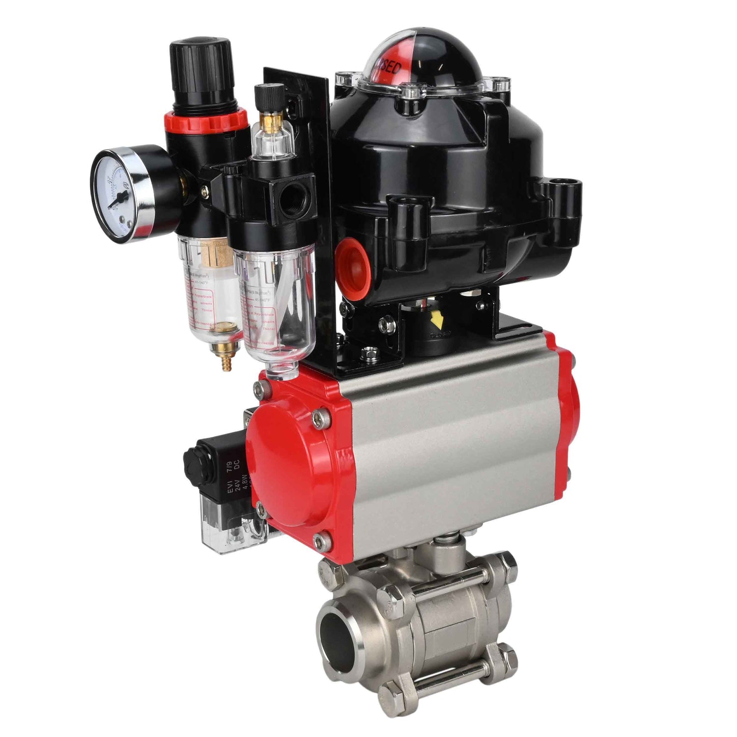 Ball valves Elephant BV3232P(3pc)-FP-W-ISO-H for welding, full bore, stainless steel body. steel SS316, seal - PTFE, with pneumatic drive Elephant PA-DA 052-083 pneumatic distributor 4M310-08 NAMUR 220V ATU AFC2000 LSU APL-510N-EX