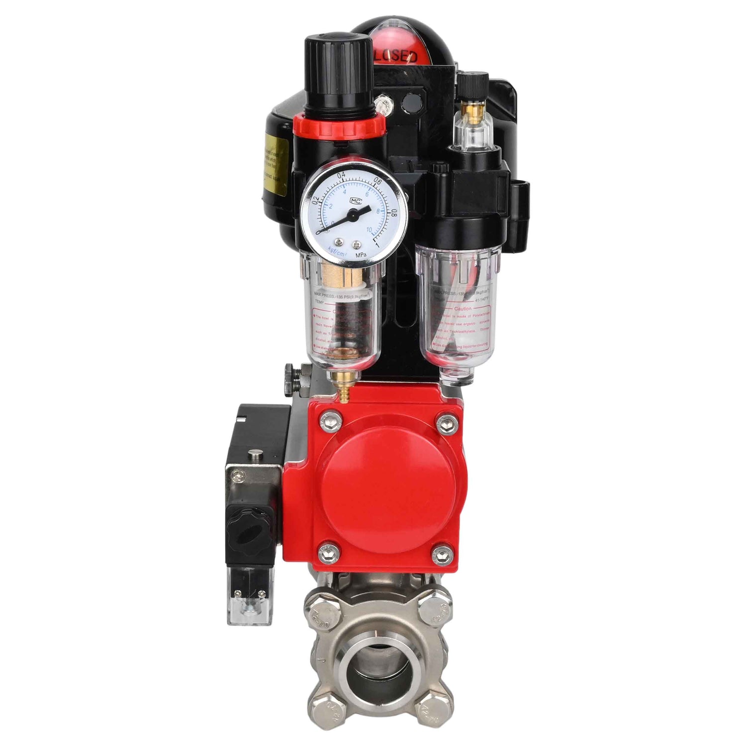 Ball valves Elephant BV3232P(3pc)-FP-W-ISO-H for welding, full bore, stainless steel body. steel SS316, seal - PTFE, with pneumatic drive Elephant PA-DA 052-083 pneumatic distributor 4M310-08 NAMUR 220V ATU AFC2000 LSU APL-510N-EX