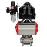 Ball valves Elephant BV3232P(3pc)-FP-W-ISO-H for welding, full bore, stainless steel body. steel SS316, seal - PTFE, with pneumatic actuator Elephant PA-SA 052-130 pneumatic distributor 4M310-08 220V ATU AFC2000 APL-510N-EX