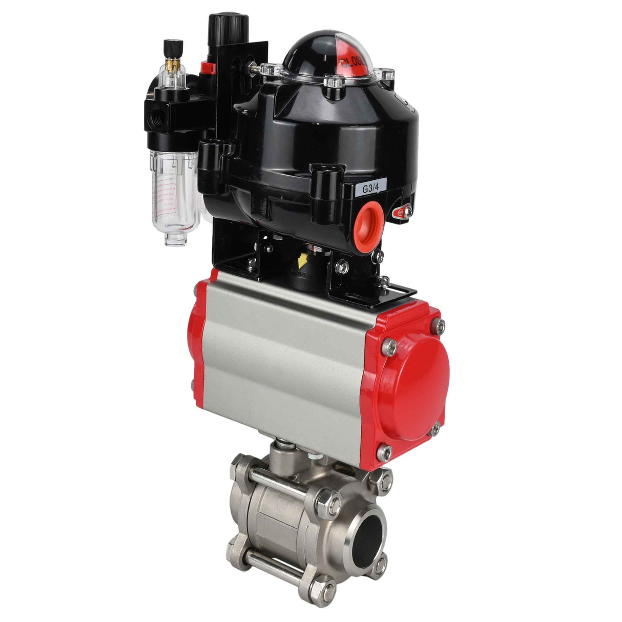 Ball valves Elephant BV3232P(3pc)-FP-W-ISO-H for welding, full bore, stainless steel body. steel SS316, seal - PTFE, with pneumatic actuator Elephant PA-DA 052-083 pneumatic distributor 4M310-08 24V ATU AFC2000 LSU APL-510N-EX