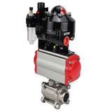 Ball valves Elephant BV3232P(3pc)-FP-W-ISO-H for welding, full bore, stainless steel body. steel SS316, seal - PTFE, with pneumatic drive Elephant PA-DA 052-083 pneumatic distributor 4M310-08 220V ATU AFC2000 LSU APL-510N-EX