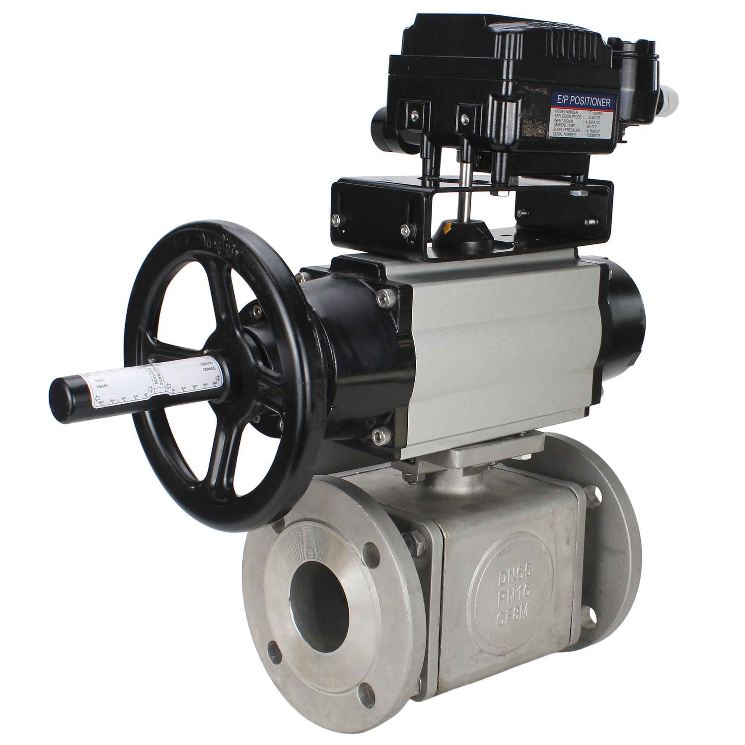 Ball valves Elephant BV3232P(4pc)-FP-3WL-F-ISO-H DN100 16 bar full bore, flanged, body - stainless steel SS316, ISO flange F10/F12, square 19x19, with double pneumatic actuator PA-DA-105-1 action and pneumatic positioner YT-1000RSN without feedback