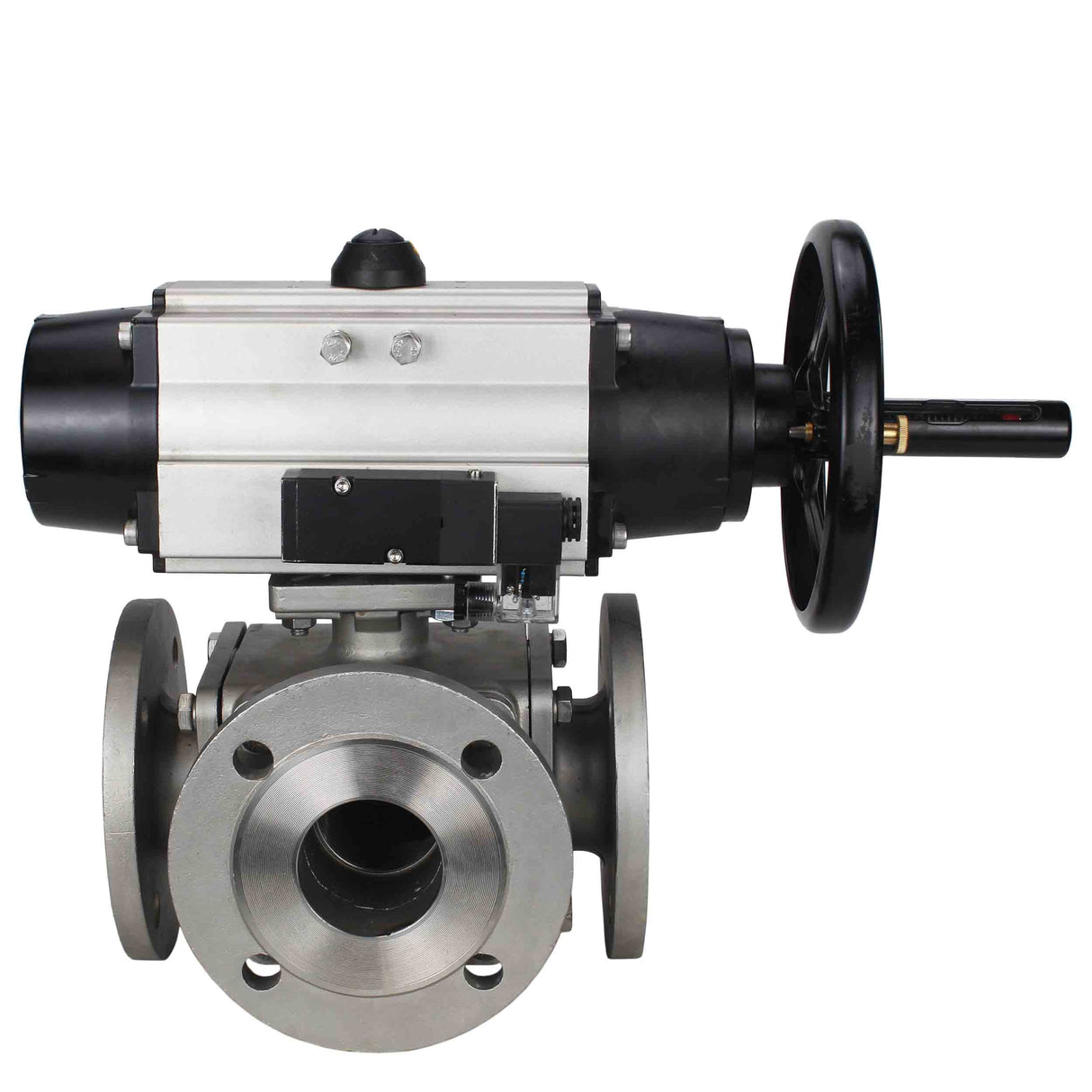 Ball valves Elephant BV3232P(4pc)-FP-3WL-F-ISO-H DN100 16 bar full bore, flanged, body - stainless steel SS316, ISO flange F10/F12, square 19x19, with double pneumatic actuator PA-DA-105-1 action and pneumatic distributor 4M310-08 220V