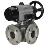 Ball valves Elephant BV3232P(4pc)-FP-3WL-F-ISO-H DN100 16 bar full bore, flanged, body - stainless steel SS316, ISO flange F10/F12, square 19x19, with double pneumatic actuator PA-DA-105-1 action and pneumatic distributor 4M310-08 220V