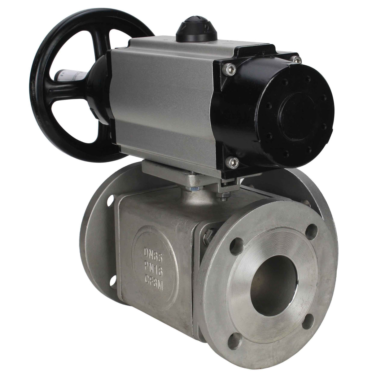Ball valves Elephant BV3232P(4pc)-FP-3WL-F-ISO-H DN100 16 bar full bore, flanged, body - stainless steel SS316, ISO flange F10/F12, square 19x19, with double pneumatic actuator PA-DA-105-1 action and pneumatic distributor 4M310-08 220V