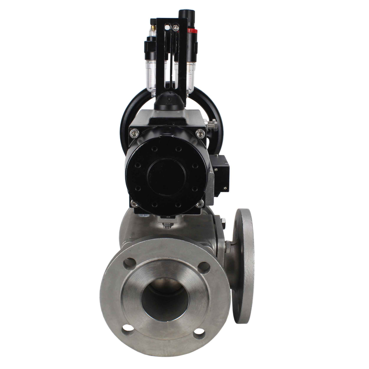 Ball valves Elephant BV3232P(4pc)-FP-3WL-F-ISO-H DN100 16 bar full bore, flanged, body - stainless steel SS316, ISO flange F10/F12, square 19x19, with double pneumatic actuator PA-DA-105-1 action, pneumatic distributor 4M310-08 220V and ATU AFC2000